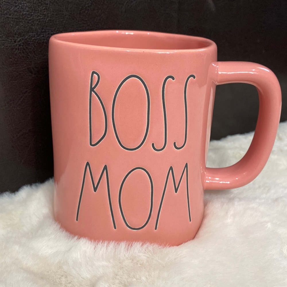 Rae Dunn Boss Mom pink coffee mug